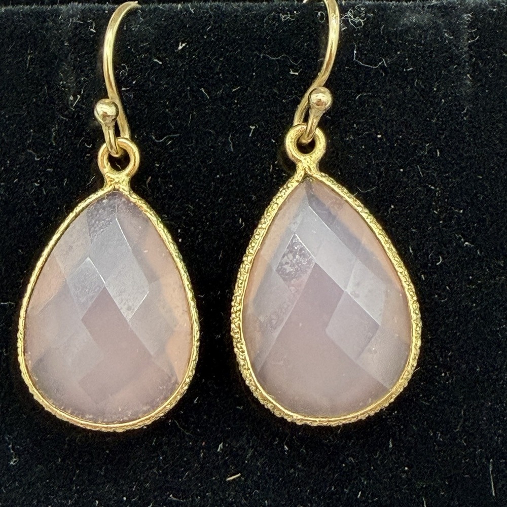 Vtg Designer JCM Pink Tourmaline Open Bezel Earrings Sterling Silver Vermeil